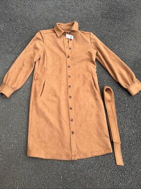 BROOKS BROTHERS NWT! Classic Camel Sued button-Front Womens Dress/Coat with Belt
